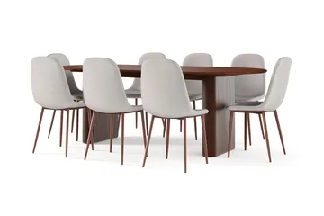 Noira Ovalt Matbord 220 cm Valnöt +  8 st Nibe stol beige med valnöt ben - Brun/Beige - Möbler - Bord & matgrupp - Matgrupp