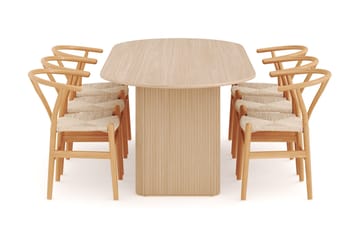 Noira Ovalt Matgrupp 220 cm med 6 Dastoori Matstol - 2220068-6,2098439-1 - Natur - Möbler - Bord & matgrupp - Matgrupp