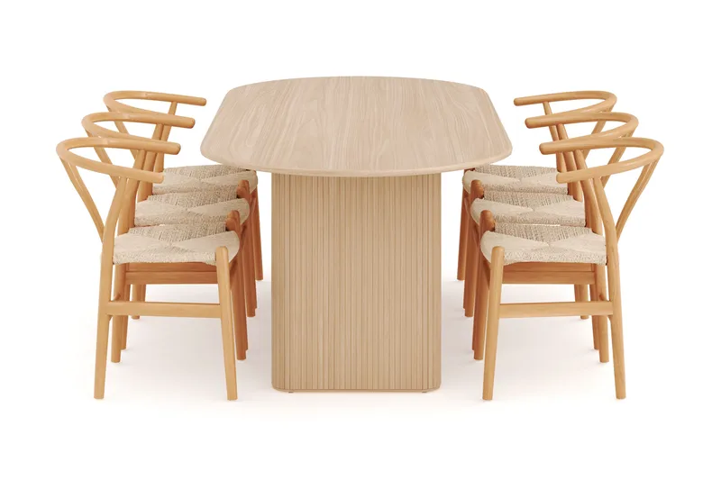 Noira Ovalt Matgrupp 220 cm med 6 Dastoori Matstol - 2220068-6,2098439-1 - Natur - Möbler - Bord & matgrupp - Matgrupp