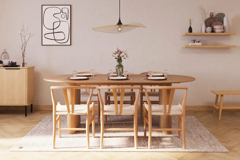 Noira Ovalt Matgrupp 220 cm med 6 Dastoori Matstol - 2220068-6,2098439-1 - Natur - Möbler - Bord & matgrupp - Matgrupp