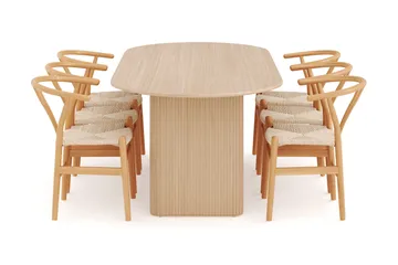 Noira Ovalt Matgrupp 220 cm med 6 Dastoori Matstolar - Natur - Möbler - Bord & matgrupp - Matgrupp