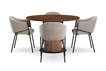 Noira Runt Litet Matbord Massiv Valnöt 120 cm med 4 Filip Matstolar - Brun / Taupe Bouclé - Möbler - Bord & matgrupp - Matgrupp