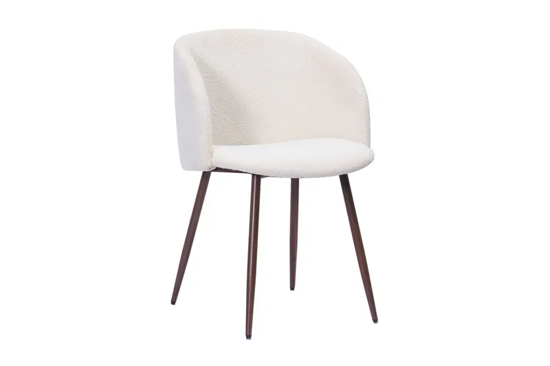 Noira Runt Litet Matbord Massiv Valnöt 120 cm med 4 Greya Matstolar med armstöd - Brun / Vit Bouclé / Metallben Valnöt - Möbler - Bord & matgrupp - Matgrupp