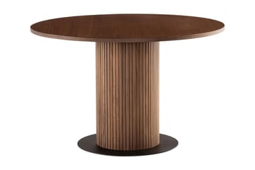 Noira Runt Litet Matbord Massiv Valnöt 120 cm med 4 Greya Matstolar med armstöd - Brun / Vit Bouclé / Metallben Valnöt - Möbler - Bord & matgrupp - Matgrupp
