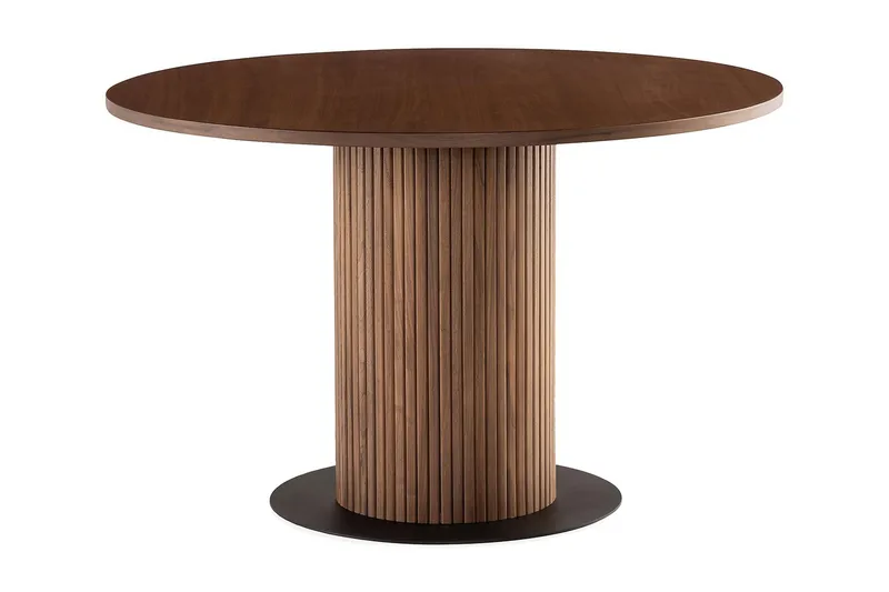 Noira Runt Litet Matbord Massiv Valnöt 120 cm med 4 Katy Matstolar - Brun / Greige Bouclé / Metallben Svart - Möbler - Bord & matgrupp - Matgrupp