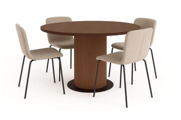 Noira Runt Litet Matbord Massiv Valnöt 120 cm med 4 Katy Matstolar - Brun / Greige Bouclé / Metallben Svart - Möbler - Bord & matgrupp - Matgrupp