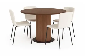 Noira Runt Litet Matbord Massiv Valnöt 120 cm med 4 Katy Matstolar - Brun / Vit Bouclé / Metallben Svart - Möbler - Bord & matgrupp - Matgrupp