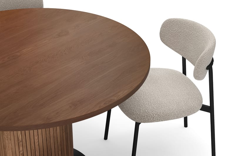 Noira Runt Litet Matbord Massiv Valnöt 120 cm med 4 Lucy Matstolar - Brun / Greige Bouclé / Metallben Svart - Möbler - Bord & matgrupp - Matgrupp