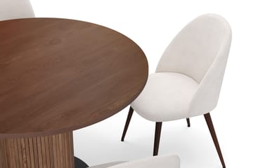 Noira Runt Litet Matbord Massiv Valnöt 120 cm med 4 Nibe Plus Matstolar - Brun / Vit Bouclé / Metallben Valnöt - Möbler - Bord & matgrupp - Matgrupp