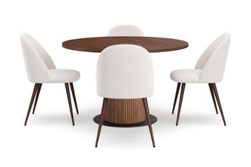 Noira Runt Litet Matbord Massiv Valnöt 120 cm med 4 Nibe Plus Matstolar - Brun / Vit Bouclé / Metallben Valnöt - Möbler - Bord & matgrupp - Matgrupp