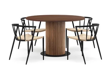 Noira Runt Litet Matbord Massiv Valnöt 120 cm med 4 Winston Matstolar - Brun / Beige / Metallben Svart - Möbler - Bord & matgrupp - Matgrupp