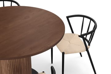 Noira Runt Litet Matbord Massiv Valnöt 120 cm med 4 Winston Matstolar - Brun / Beige / Metallben Svart - Möbler - Bord & matgrupp - Matgrupp