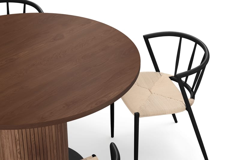 Noira Runt Litet Matbord Massiv Valnöt 120 cm med 4 Winston Matstolar - Brun / Beige / Metallben Svart - Möbler - Bord & matgrupp - Matgrupp