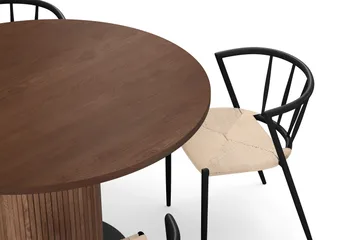 Noira Runt Litet Matbord Massiv Valnöt 120 cm med 4 Winston Matstolar - Brun / Beige / Metallben Svart - Möbler - Bord & matgrupp - Matgrupp