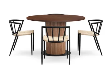 Noira Runt Litet Matbord Massiv Valnöt 120 cm med 4 Winston Matstolar - Brun / Beige / Metallben Svart - Möbler - Bord & matgrupp - Matgrupp