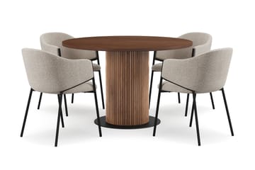 Noira Runt Litet Matbord Valnöt 120 cm med 4 Filip Matstolar - Brun / Taupe Bouclé - Möbler - Bord & matgrupp - Matgrupp