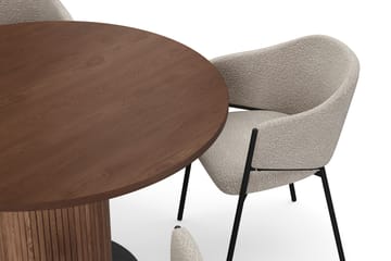 Noira Runt Litet Matbord Valnöt 120 cm med 4 Filip Matstolar - Brun / Taupe Bouclé - Möbler - Bord & matgrupp - Matgrupp