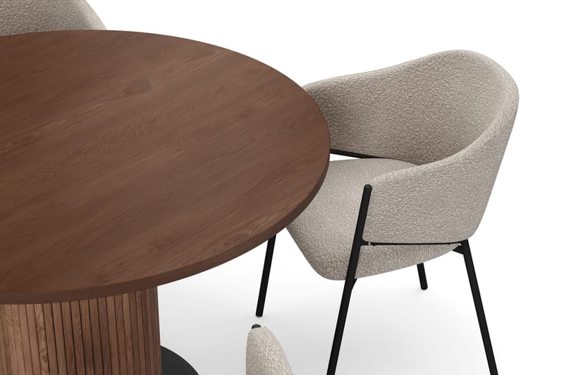 Noira Runt Litet Matbord Valnöt 120 cm med 4 Filip Matstolar - Brun / Taupe Bouclé - Möbler - Bord & matgrupp - Matgrupp