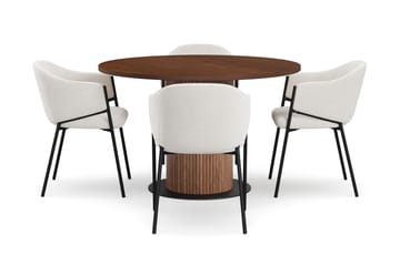 Noira Runt Litet Matbord Valnöt 120 cm med 4 Filip Matstolar - Brun / Vit Bouclé - Möbler - Bord & matgrupp - Matgrupp