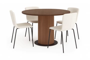 Noira Runt Litet Matbord Valnöt 120 cm med 4 Katy Matstolar - Brun / Vit Bouclé / Metallben Svart - Möbler - Bord & matgrupp - Matgrupp
