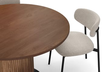 Noira Runt Litet Matbord Valnöt 120 cm med 4 Lucy Matstolar - Brun / Greige Bouclé / Metallben Svart - Möbler - Bord & matgrupp - Matgrupp