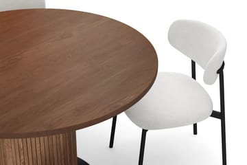 Noira Runt Litet Matbord Valnöt 120 cm med 4 Lucy Matstolar - Brun / Vit Bouclé / Metallben Svart - Möbler - Bord & matgrupp - Matgrupp