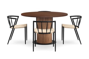 Noira Runt Litet Matbord Valnöt 120 cm med 4 Winston Matstolar - Brun / Beige / Metallben Svart - Möbler - Bord & matgrupp - Matgrupp