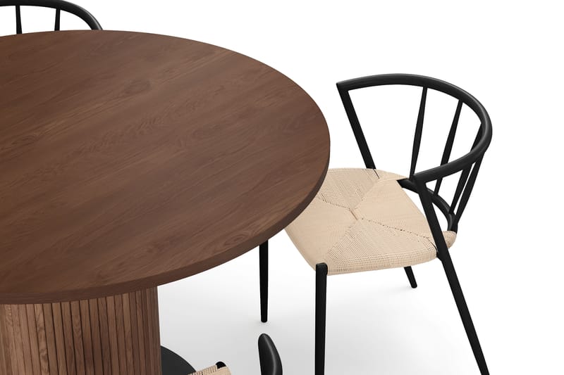 Noira Runt Litet Matbord Valnöt 120 cm med 4 Winston Matstolar - Brun / Beige / Metallben Svart - Möbler - Bord & matgrupp - Matgrupp
