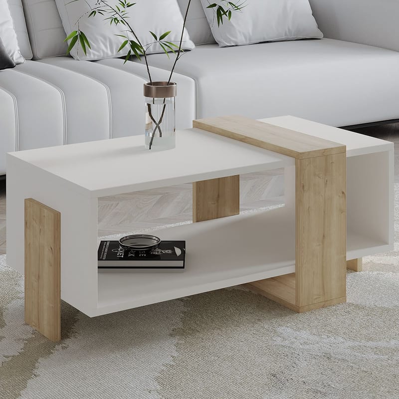 Norell Soffbord 90x40x49 cm - Vit och Sapphire Oak - Möbler - Bord & matgrupp - Soffbord