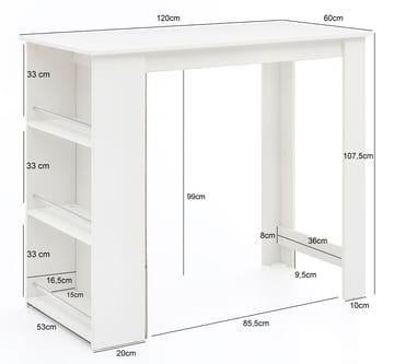Norova Barbord 120 cm - Vit och silver - Möbler - Bord & matgrupp - Barbord & ståbord