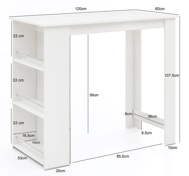 Norova Barbord 120 cm - Vit och silver - Möbler - Bord & matgrupp - Barbord & ståbord