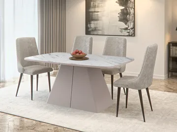 Novaj Matbord förlängningsbart 180-256 cm - beige, vit marmor - Möbler - Bord & matgrupp - Matbord & köksbord