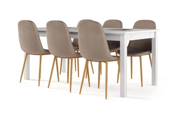 Octavia Förlängningsbart Matbord 180 cm +  6 st Naira stol brun med ek ben - Vit/Brun - Möbler - Bord & matgrupp - Matgrupp