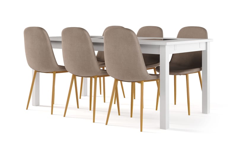 Octavia Förlängningsbart Matbord 180 cm +  6 st Naira stol brun med ek ben, Vit/Brun