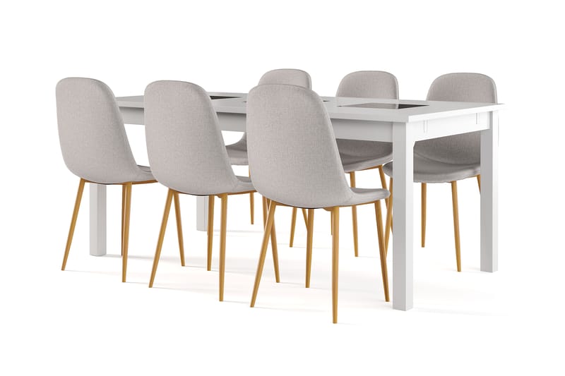 Octavia Förlängningsbart Matbord 180 cm +  6 st Naira stol grå med ek ben, Vit/Grå