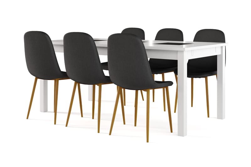 Octavia Förlängningsbart Matbord 180 cm +  6 st Naira stol svart med ek ben, Vit/Svart
