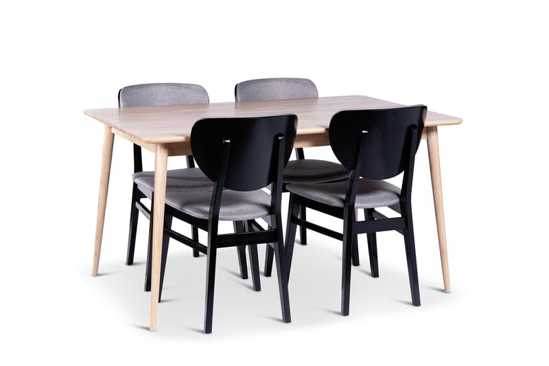 Odense Matgrupp 140 cm med 4 Borgholm stolar i massivt trä - Natur/Svart - Möbler - Bord & matgrupp - Matgrupp