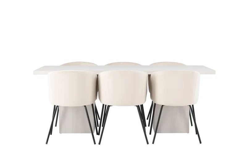 Olga Matbord 75x200 cm med 6 Berit Karmstol Sammet med Armstöd - Möbler - Bord & matgrupp - Matgrupp