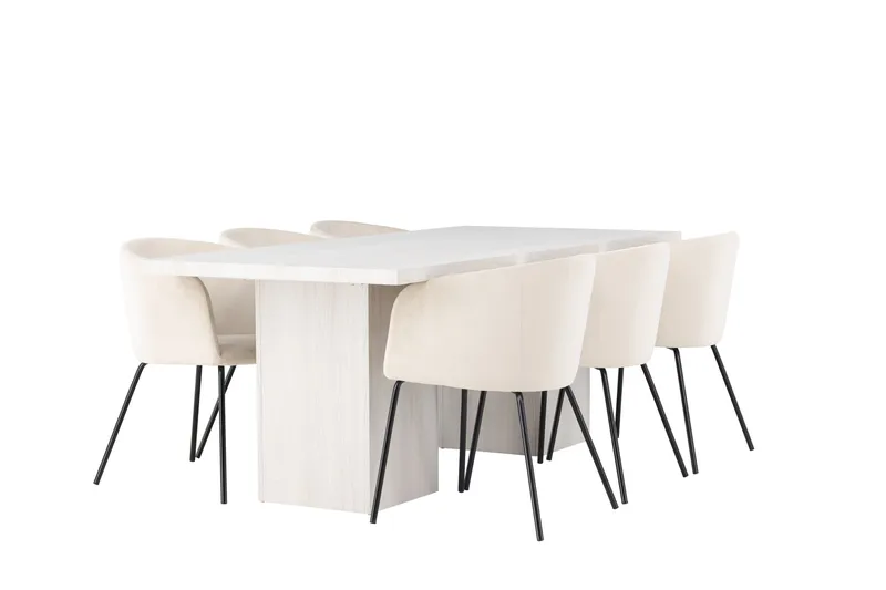 Olga Matgrupp 200 cm Rektangulär med 6 Berit Stolar - Beige - Möbler - Bord & matgrupp - Matgrupp