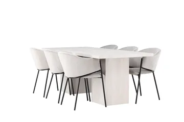 Olga Matgrupp 200 cm Rektangulär med 6 Evelina Stolar - Vit - Möbler - Bord & matgrupp - Matgrupp