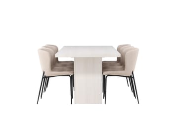 Olga Matgrupp 200 cm Rektangulär med 6 Modesto Stolar - Beige - Möbler - Bord & matgrupp - Matgrupp