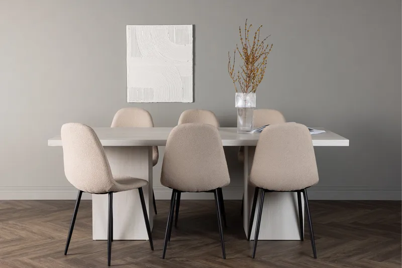 Olga Matgrupp 200 cm Rektangulär med 6 Polar Stolar - Beige - Möbler - Bord & matgrupp - Matgrupp