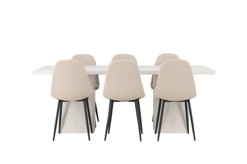 Olga Matgrupp 200 cm Rektangulär med 6 Polar Stolar - Beige - Möbler - Bord & matgrupp - Matgrupp