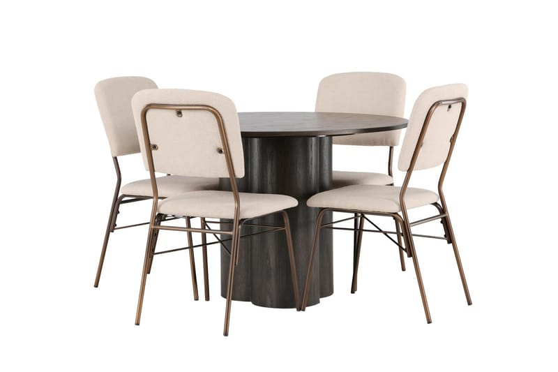 Olivero Matbord 110 cm Runt med 4 Seda Matstol - Mörkbrun - Möbler - Bord & matgrupp - Matgrupp