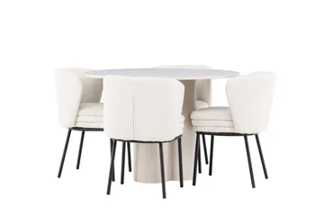 Olivia Matgrupp 110 cm Rund med 4 Agnes stolar - Beige/Vit - Möbler - Bord & matgrupp - Matgrupp