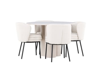 Olivia Matgrupp 110 cm Rund med 4 Agnes stolar - Beige/Vit - Möbler - Bord & matgrupp - Matgrupp