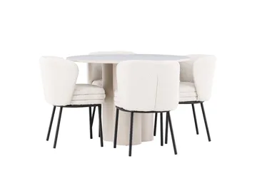 Olivia Matgrupp 110 cm Rund med 4 Agnes stolar - Beige/Vit - Möbler - Bord & matgrupp - Matgrupp