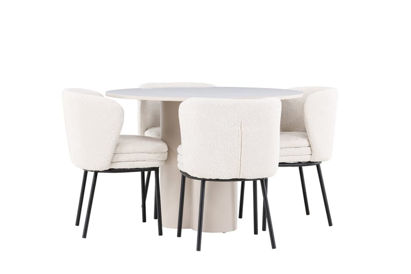 Olivia Matgrupp 110 cm Rund med 4 Agnes stolar - Beige/Vit - Möbler - Bord & matgrupp - Matgrupp