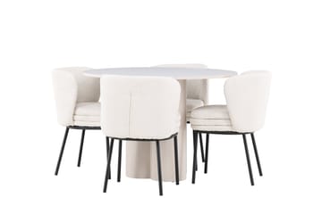 Olivia Matgrupp 110 cm Rund med 4 Agnes stolar - Beige/Vit - Möbler - Bord & matgrupp - Matgrupp