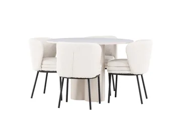 Olivia Matgrupp 110 cm Rund med 4 Agnes stolar - Beige/Vit - Möbler - Bord & matgrupp - Matgrupp